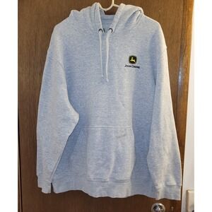 John Deere Graphic Logo Fleece Pullover Fleece Work Hoodie Sweatshirt Gray XL